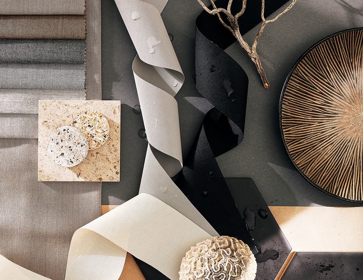 Inspiration vävar solskydd natur värmeavvisande gardiner Inspiration detalj väv textil remsor värmeavvisande solskydd